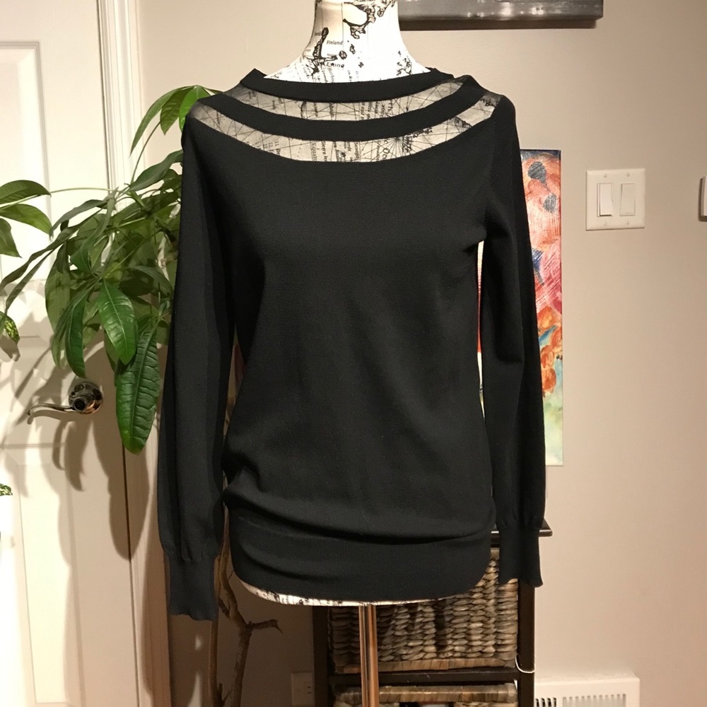 NWOT Reiss Designer Knit ribbed boat inserts mesh sweater-shirt pullover black M